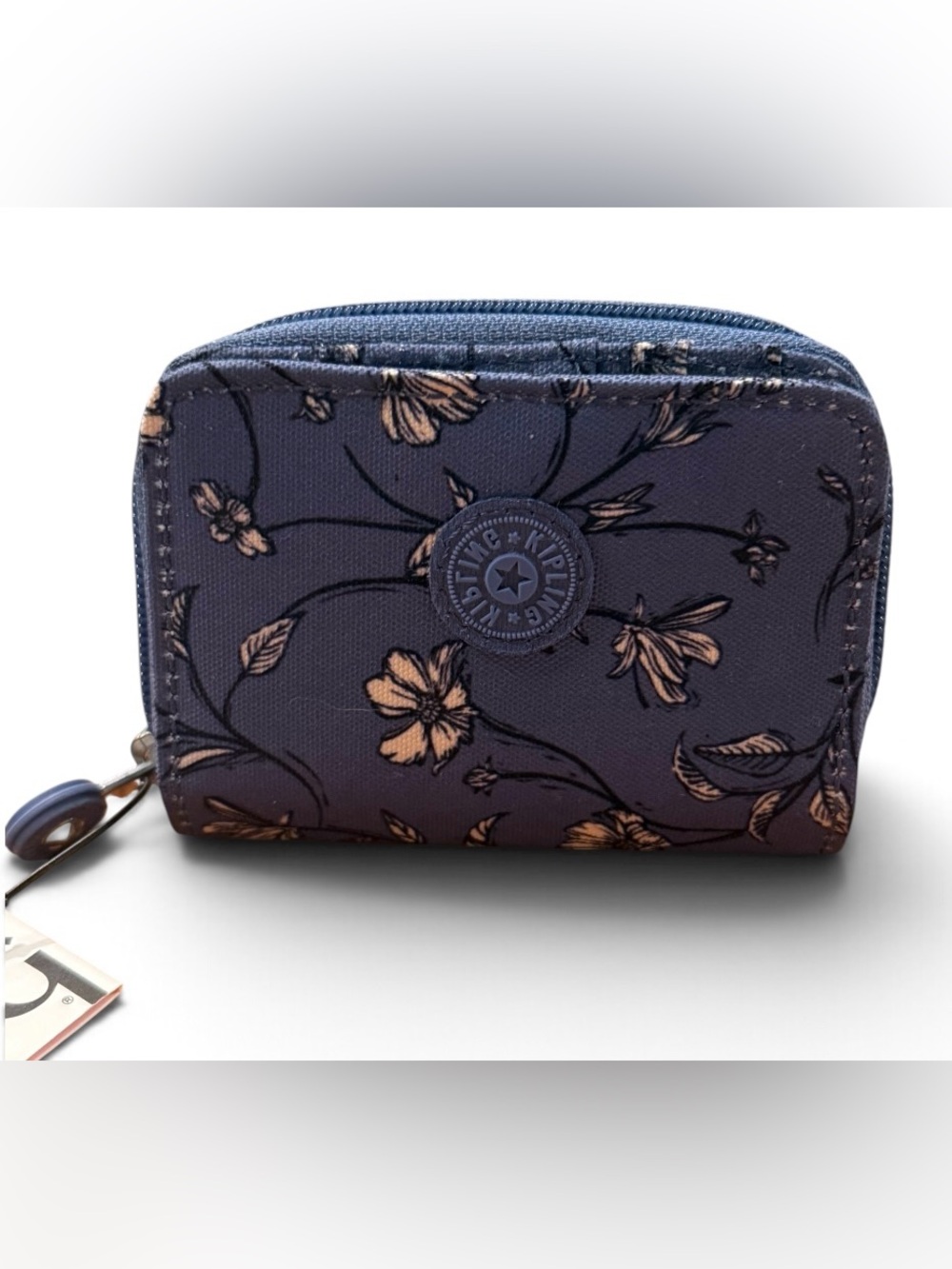 Kipling Navy Floral Compact Wallet with Beige Accents